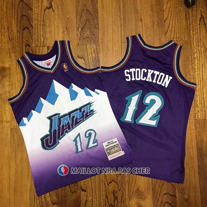 Maillot Utah Jazz John Stockton No 12 Hardwood Classics Throwback 1996-97 Volet